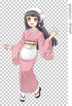 Moe anime style character portrait: A girl in a teahouse wearing a kimono 117248109