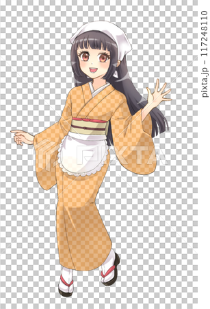 萌えアニメ風キャラクター立ち絵 着物を着た茶屋の女の子 萌えアニメ風キャラクター立ち絵 着物を着た茶屋の女の子 117248110