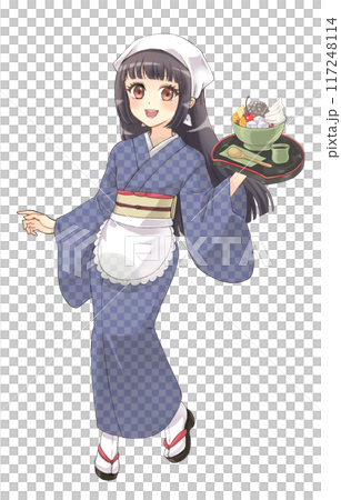 Moe anime style character portrait: A girl in a teahouse wearing a kimono 117248114