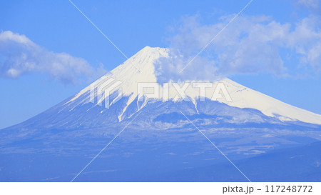 駿河湾越しに望む冠雪した富士山の山 駿河湾越しに望む冠雪した富士山の山 117248772
