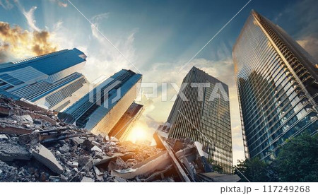 地震で倒壊したビル 地震で倒壊したビル 117249268