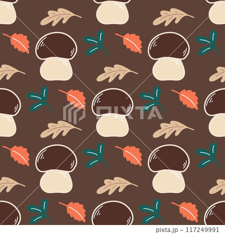 Cute boletus with autumn forest background 117249991