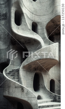 Abstract Spiral Staircase in a Concrete Architectural Structure Under Soft Lighting. Generative AI 117250130