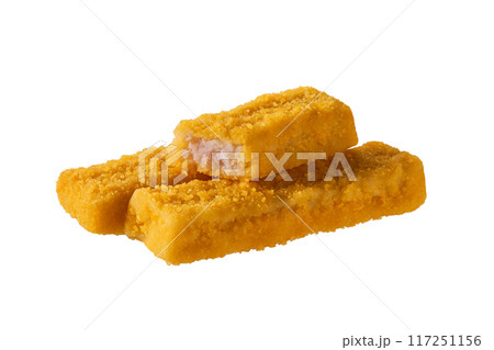 Deep fried fish fingers snacks fastfood isolated . 117251156