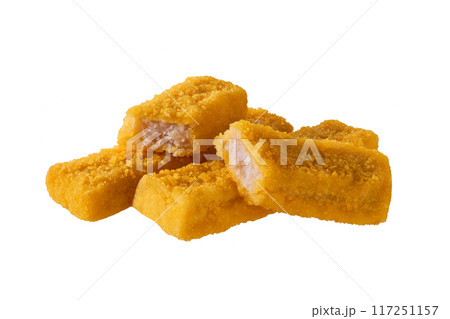 Crispy Fish fingers isolated on white background. Crispy Fish fingers isolated on white background. 117251157