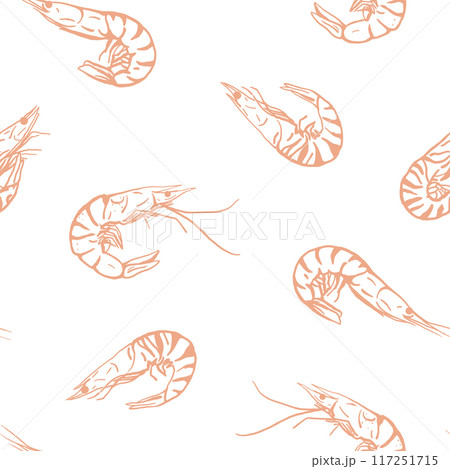 Seamless pattern with hand drawn shrimps 117251715