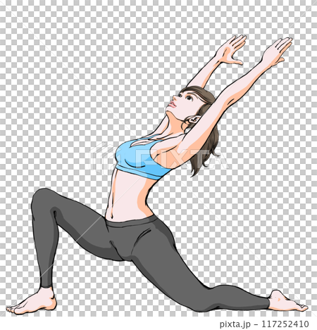 ヨガ_三日月のポーズをとる若い女性_2 117252410