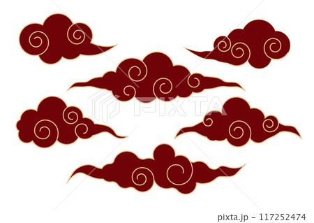 Japanese cloud set, asian traditional wavy curly ornament. China ornament, eastern decoration doodle, line. Clouds flow with the wind in the sky . Japanese cloud set, asian traditional wavy curly ornament. China ornament, eastern decoration doodle, line. Clouds flow with the wind in the sky . 117252474