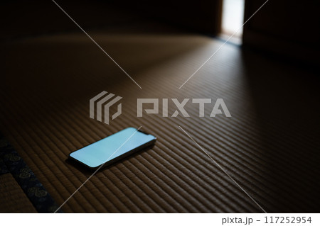 和室に置かれたスマホ 117252954