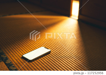 和室に置かれたスマホ 和室に置かれたスマホ 117252956