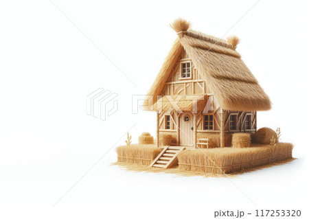 Model of a small straw house. Space for text. Model of a small straw house. Space for text. 117253320