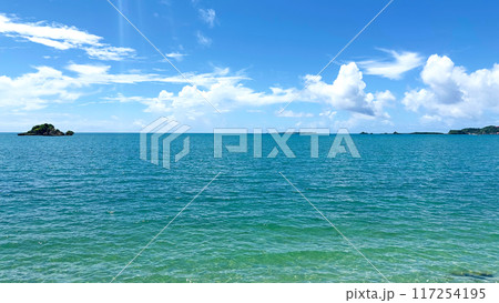 亀の形の島と空と海　沖縄県うるま市 117254195