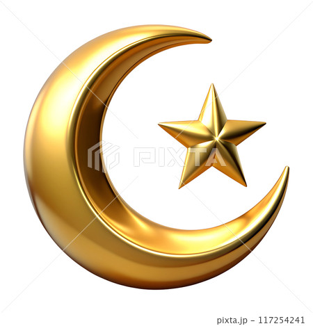 metalic islamic crescent made of gold isolated on transparent background 117254241