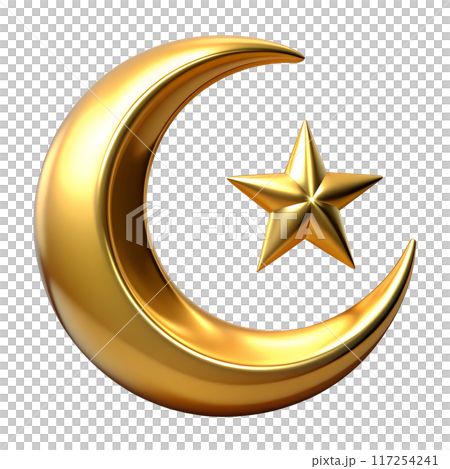 metalic islamic crescent made of gold isolated on transparent background 117254241