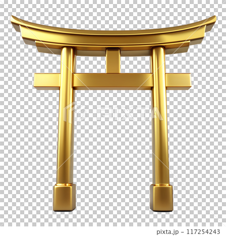 metalic shinto torii gateway symbol made of gold isolated on transparent background 117254243