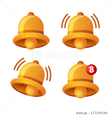 Notification Bell Icon Set on White Background. 3d. Vector 117254248