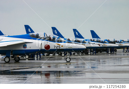 雨の中で並んだ航空自衛隊のブルーインパルス 雨の中で並んだ航空自衛隊のブルーインパルス 117254280