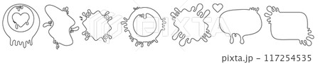 Outline Paint splatter black set and collection. Different type of line splash collection, decorative liquids shapes. splashes and drops, cartoon spatters. Stain set isolated on transparent 117254535