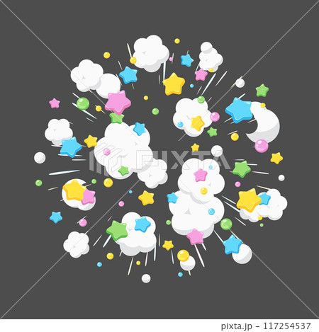 煙と星が広がるかわいい爆発のエフェクト素材 117254537