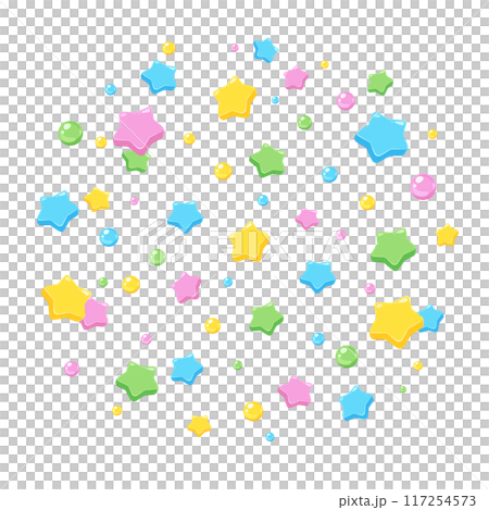 A background of thick, three-dimensional stars scattered 117254573