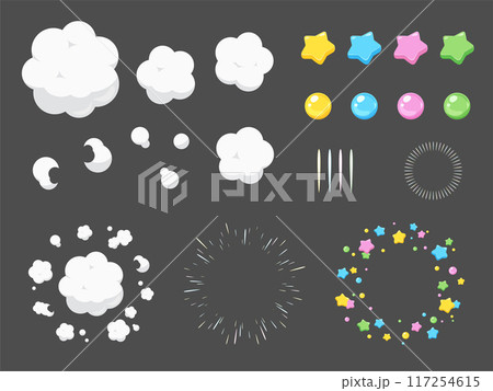 煙と星が広がるかわいい爆発のエフェクト素材セット 117254615