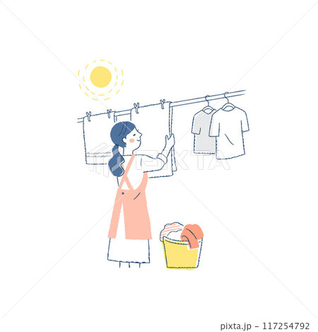 洗濯物を干している女性のイラスト素材 [117254792] - PIXTA