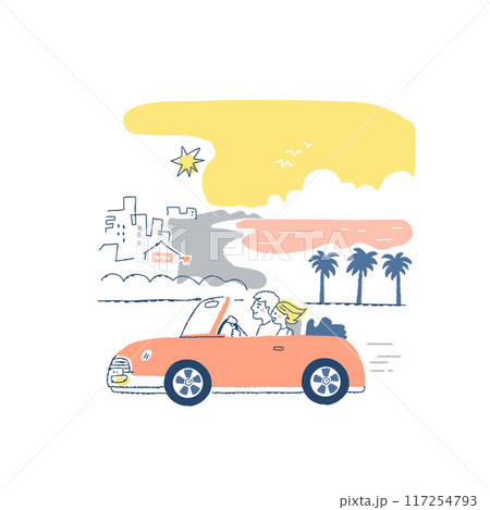 海辺をオープンカーでドライブするカップル 海辺をオープンカーでドライブするカップル 117254793
