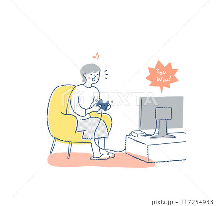 テレビゲームを楽しむ女性 117254933