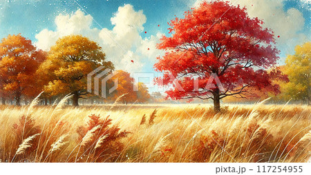 水彩画で描いた秋の風景 117254955