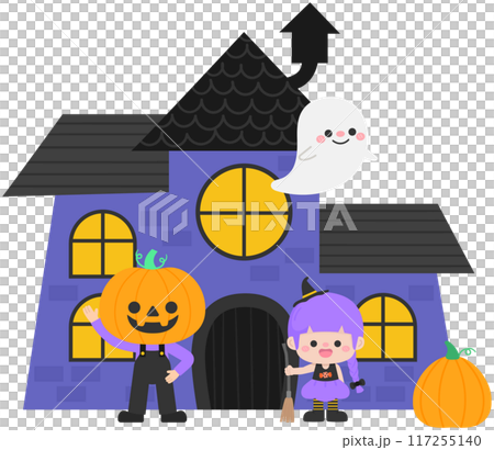 Kid hand drawn cute happy halloween haunted house 117255140