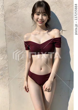赤いビキニを着た美女：10 117255664