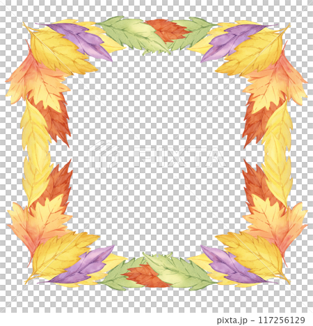 Autumn leaves watercolor clipart frame with colorful yellow, orange, and green leaves forming a rectangular border. Ideal for fall event invitations, scrapbooking, and seasonal stationery Autumn leaves watercolor clipart frame with colorful yellow, orange, and green leaves forming a rectangular border. Ideal for fall event invitations, scrapbooking, and seasonal stationery 117256129