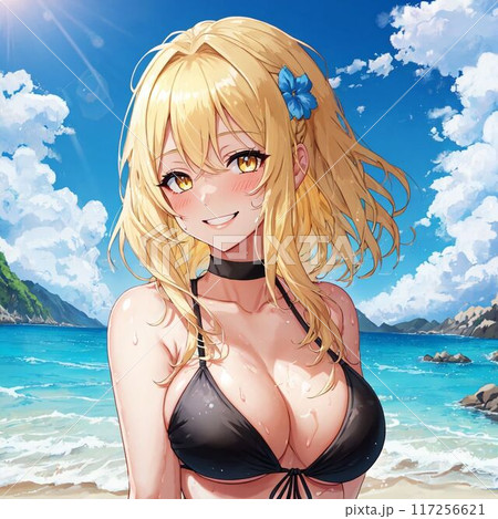 水着の金髪巨乳美女 117256621