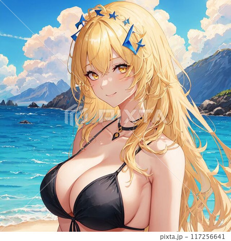 水着の金髪巨乳美女 水着の金髪巨乳美女 117256641