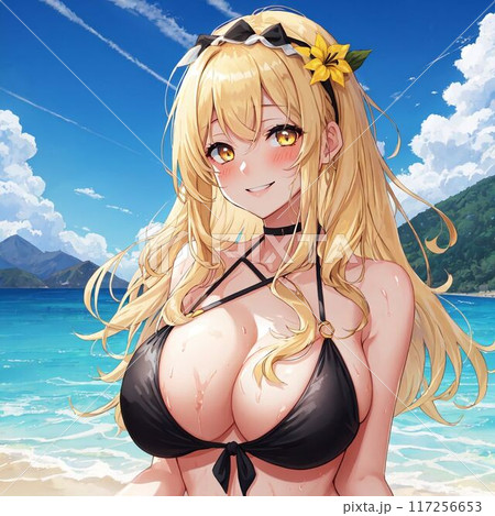 水着の金髪巨乳美女 水着の金髪巨乳美女 117256653