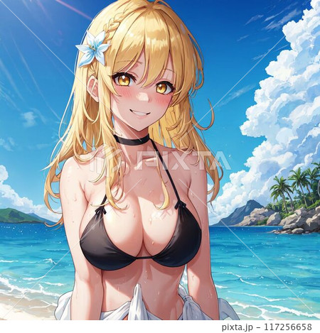 水着の金髪巨乳美女 117256658
