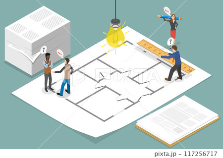3D Isometric Flat Vector Illustration of House Plan, Architectural Blueprint of a Residence Design. 117256717
