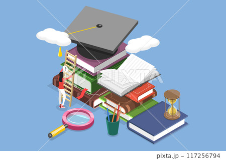3D Isometric Flat Vector Illustration of Growth Education And Development, Self-Improvement Through Reading 117256794