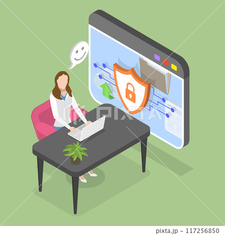 3D Isometric Flat Vector Illustration of Cybersecurity Online, Prevention of Hacking, Antivirus 117256850