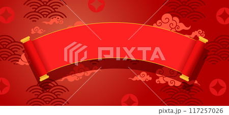 Chinese red paper scroll template with oriental background Chinese red paper scroll template with oriental background 117257026