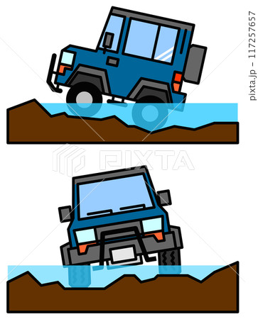 悪路を走破する四輪駆動車のイラスト 117257657