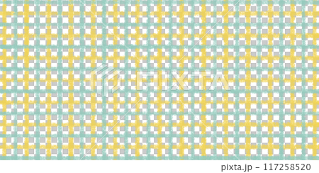クレヨンで描く、どこか落ち着く雰囲気のイエローとブルーグリーンのチェック模様 117258520