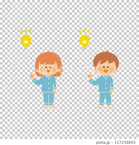 パジャマを着た子供のかわいいイラスト パジャマを着た子供のかわいいイラスト 117258603