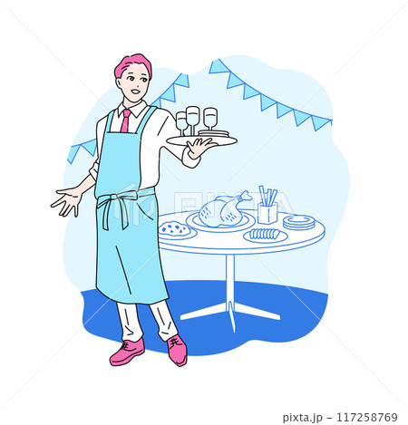 パーティーでおもてなしをする男性のイラスト　領事 117258769