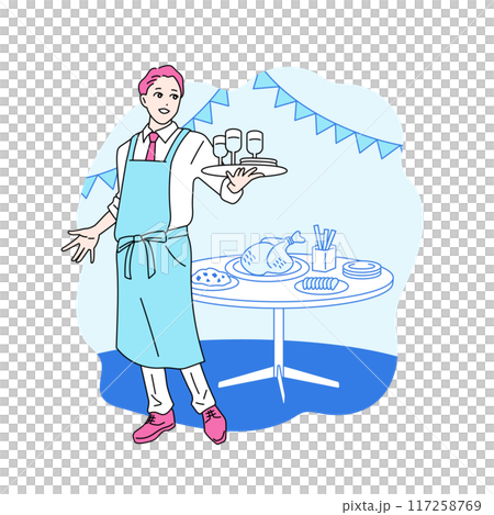 パーティーでおもてなしをする男性のイラスト　領事 117258769