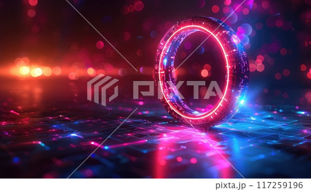 A colorful, glowing, and abstract image of a spiral with a black center by AI generated image 117259196