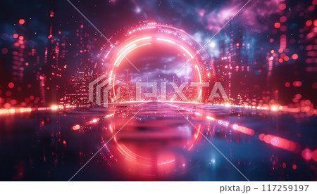 A colorful, glowing, and abstract image of a spiral with a black center by AI generated image 117259197