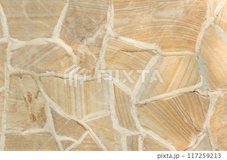 Light Yellow Stone Tile Abstract Pattern Rock Surface Grunge Texture Background Street Structure 117259213