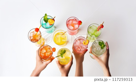 Vibrant Summer Cocktails with Fresh Fruits and Mint Leaves, Perfect for Thirst-Quenching Enjoyment 117259313