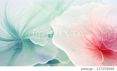 Vibrant floral background with a flower in bloom and flowing lines in bright colors. 117259349